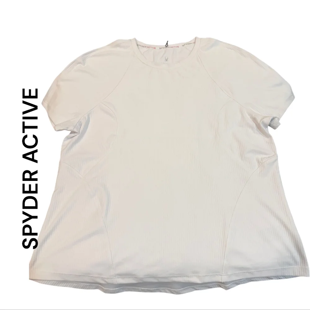 Spyder Active | Women's Ribbed Active Short Sleeve UPF 50+ Top | White | Large - Picture 3 of 6